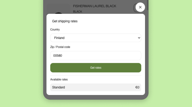 Shipping rate estimator inside cart drawer